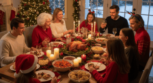 Familie geniet van kerstdiner