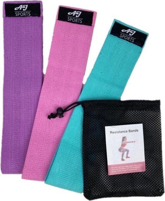 aj-sports booty band paars roze cyaan set van 3