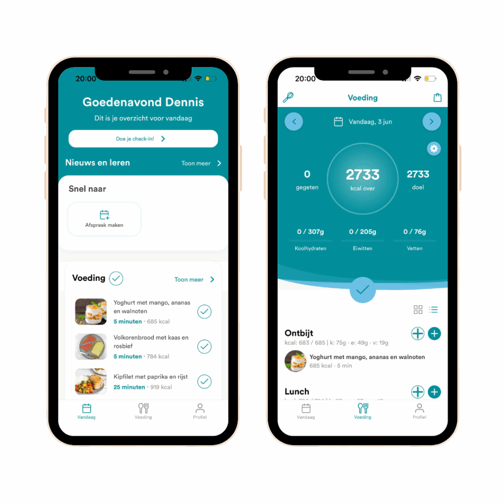 Persoonlijk voedingsschema online fitbuddy app