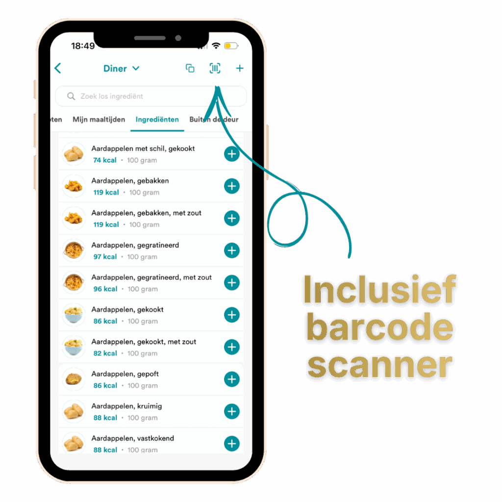 producten en ingrediënten opzoeken door barcode scannen via voedingsschema app