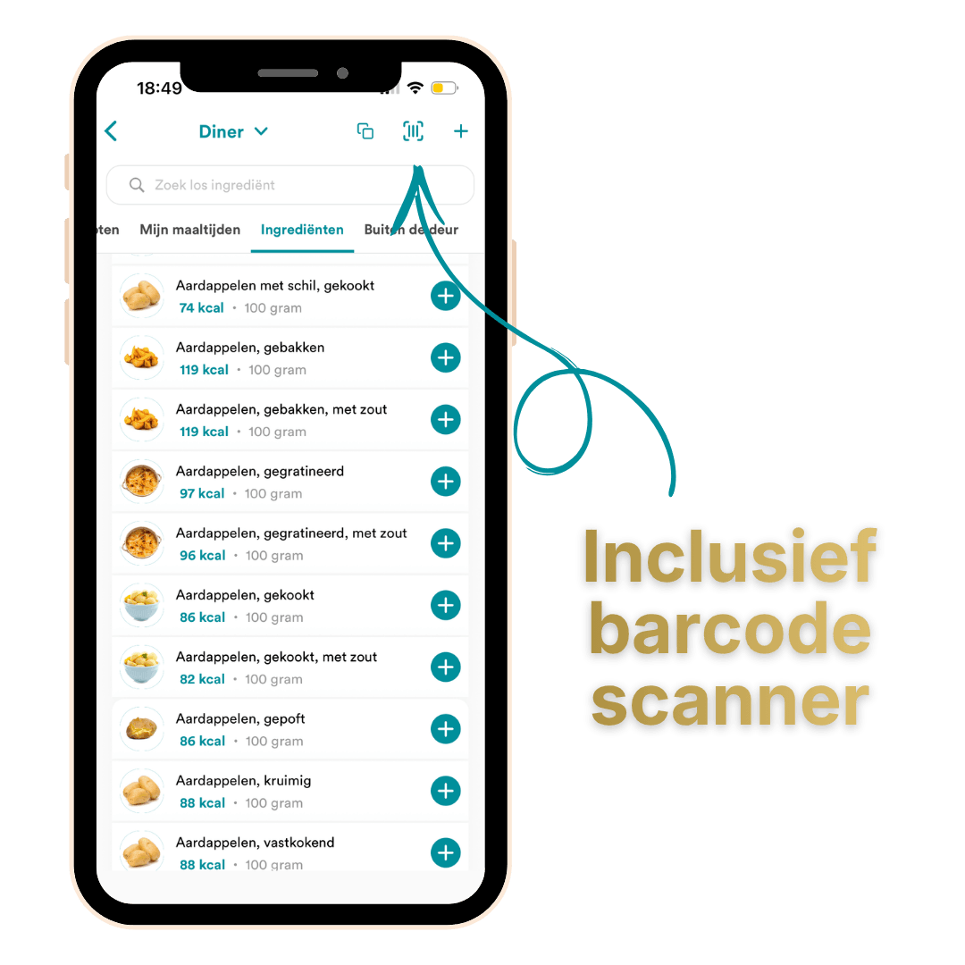 producten en ingrediënten opzoeken door barcode scannen via voedingsschema app