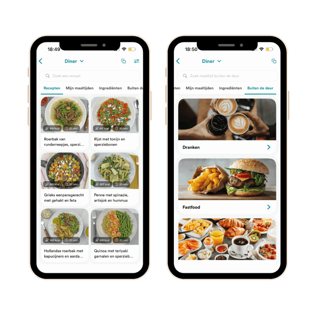 voedingsschema recepten in app