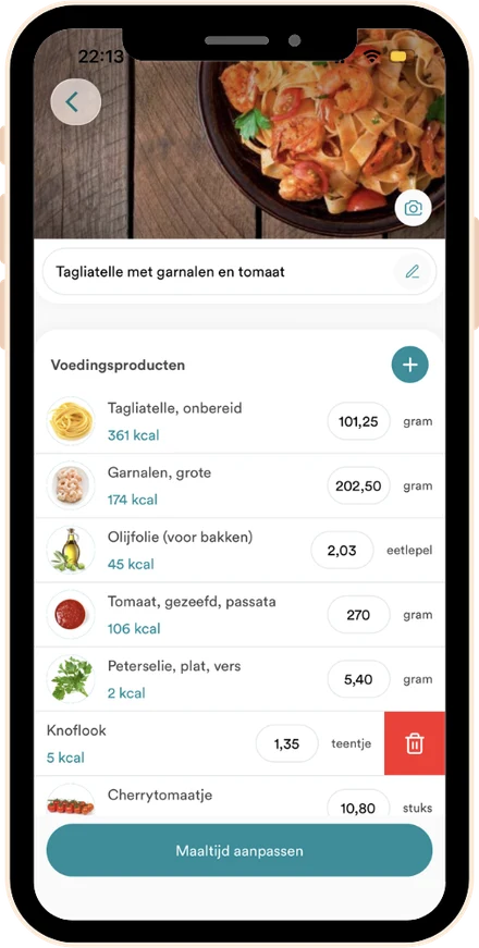 Ingrediënten aanpassen in de Online Fitbuddy app