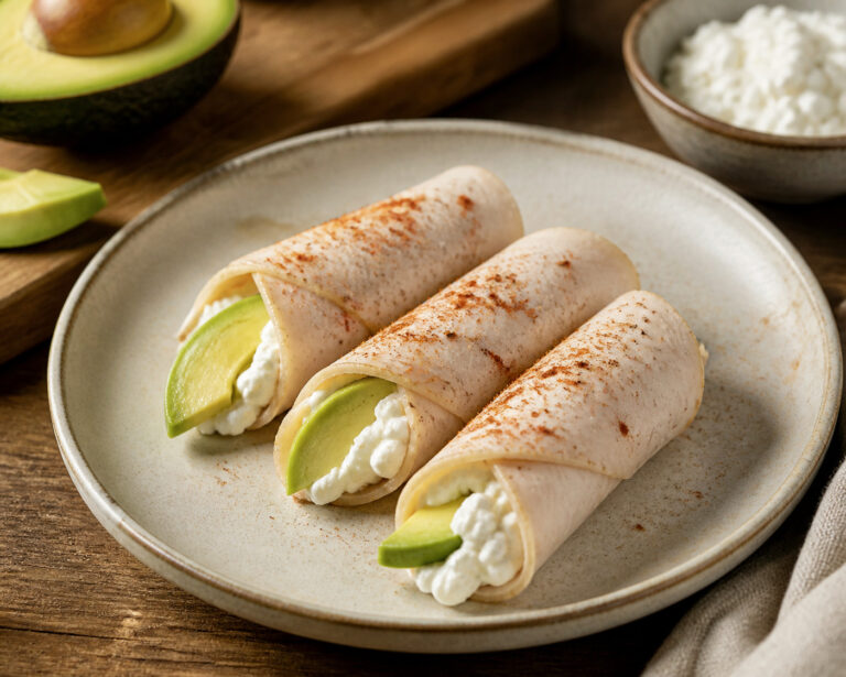 Kalkoen rolletjes met hüttenkäse en avocado