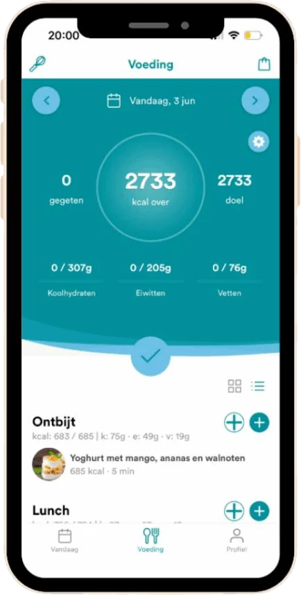 Online voedingsplan in de Online Fitbuddy app