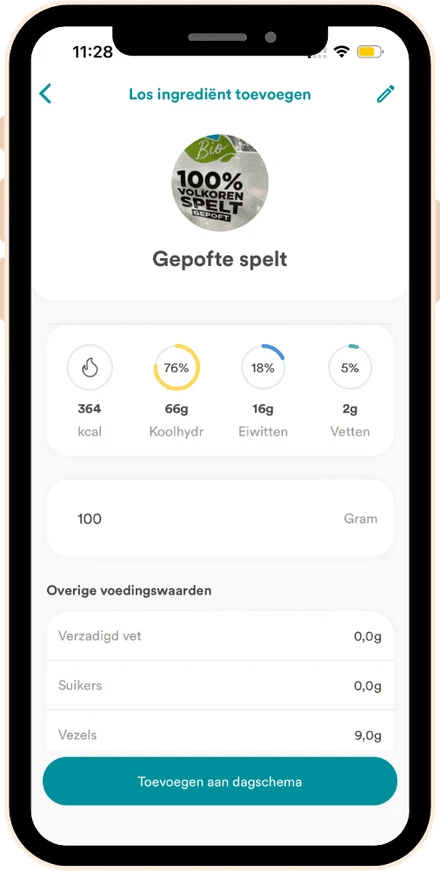 Product toevoegen met voedingswaarden